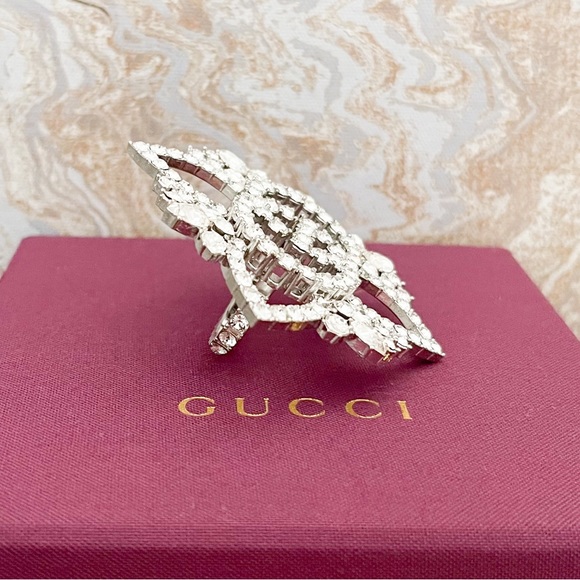 RUNWAY New! Gucci Strass Crystal Interlocking GG Flower Multi-Finger Ring - Picture 4 of 11